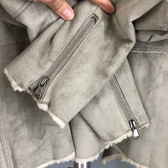 Fantazia Taupe Faux Suede & Cream Faux Fur‎ Lined Cardigan Open Jacket Sz M - Picture 6 of 10